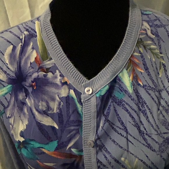 Light Blue Floral-Print Women’s Cardigan Sweater - Picture 2 of 3